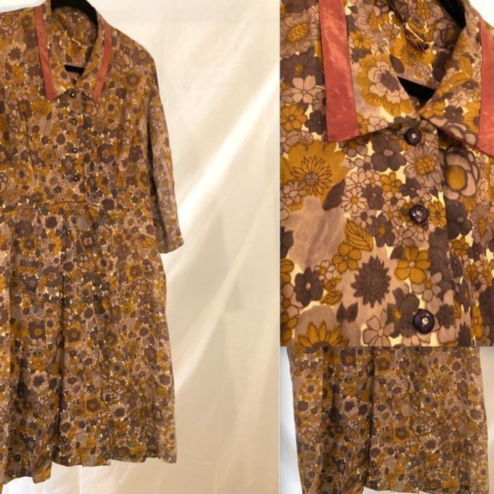 Vintage Purple‎ and yellow floral 50's Dress Volup